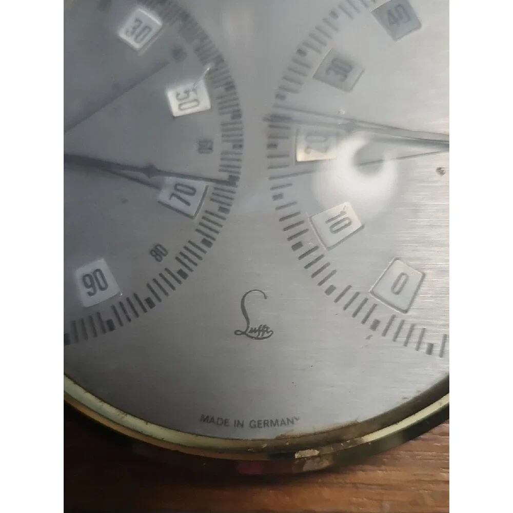 Lufft Vintage Wooden Brass Accent Hygrometer and Thermometer